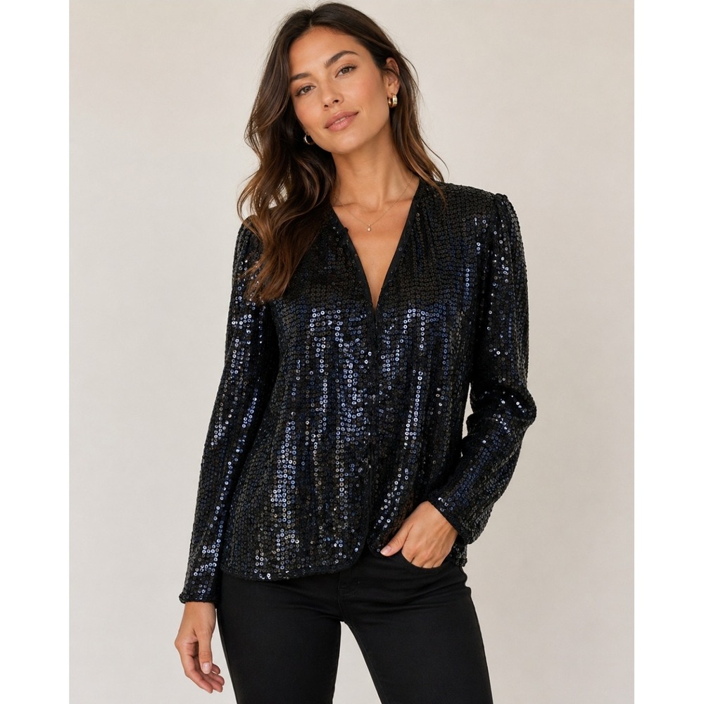Stenay Vintage Black Sequin Silk Evening Jacket Beaded Formal Party Small Glamor